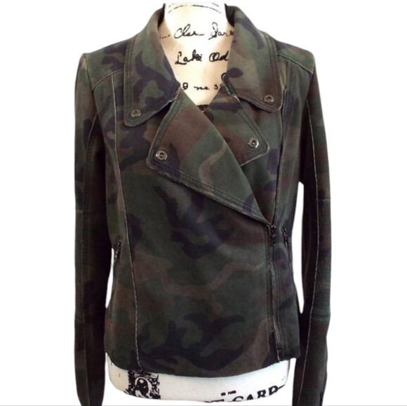 Anthro Marrakech Camo Moto Front Zip Faux Suede Jacket Size Medium - Picture 5 of 9